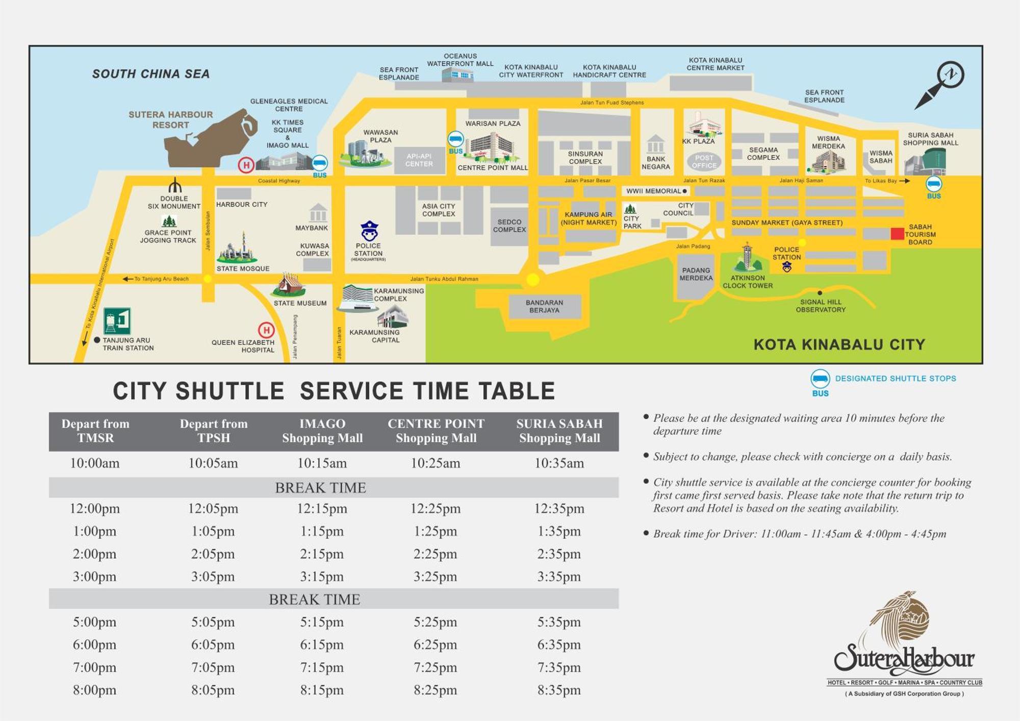 The Pacific Sutera Hotel Kota Kinabalu Kültér fotó City Shuttle Service Timetable
